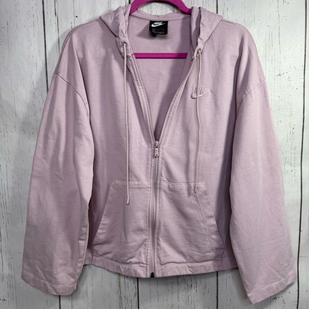 Nike Light Pink Cropped Zip Hoodie Sweatshirt Size L Softcore Athleisure Sporty